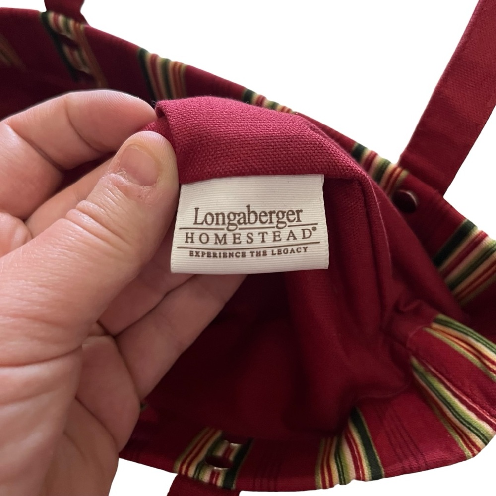 Longaberger Small Tote Purse Bag Red Tan Green Vertical Stripe Collectors - Picture 12 of 14